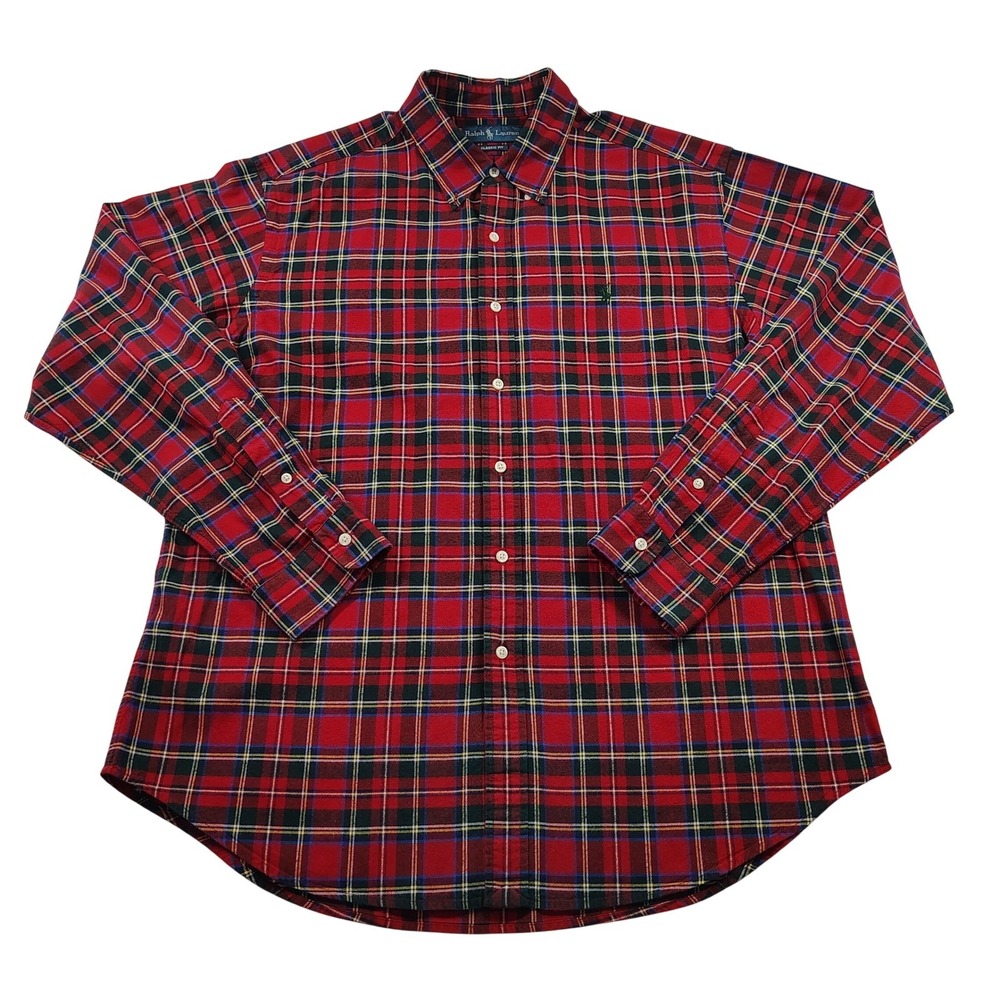 Ralph‎ Lauren Mens Classic Fit Red Tartan Plaid Button Down Shirt XL Long Sleeve